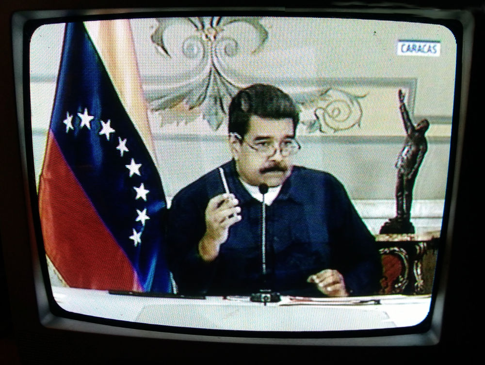 Nicolas Maduro speech on national TV. Photo by: Joseph Romeo.