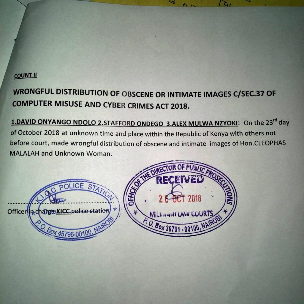 A snippet of additional charges of offences the three Kenyan journalists have been purported to commit. Photo by: ViaNews.