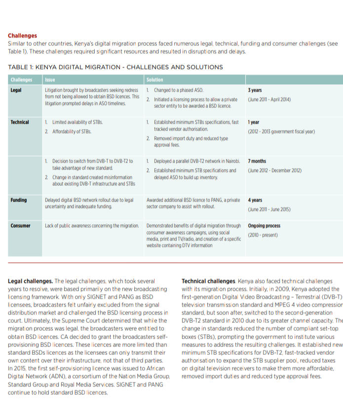Challenges and solutions for the Kenya digital TV migration. Photo by: courtesy Telecommunications Management Group.