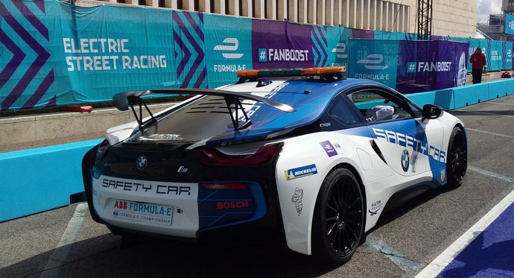 BMW electric car used as Safety Car in Formula E at FIA Smart Cities Forum in Rome. Photo by Cecilia Demartini.